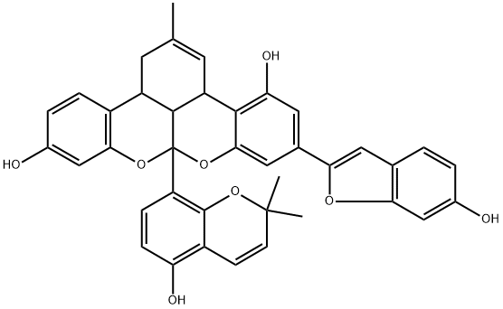 [3aR,(+)]-1,8a,13bβ,13cα-Tetrahydro-6-(6-hydroxybenzofuran-2-yl)-8aα-(5-hydroxy-2,2-dimethyl-2H-1-benzopyran-8-yl)-2-methyl-3aαH-benzo[3,4][2]benzopyrano[1,8-bc][1]benzopyran-4,11-diol 구조식 이미지