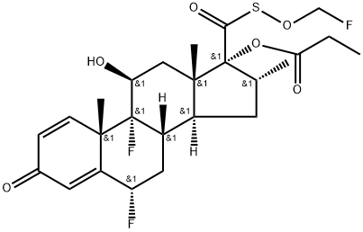 Androsta-1,4-diene-17-carbo(thioperoxoic) acid, 6,9-difluoro-11-hydroxy-16-methyl-3-oxo-17-(1-oxopropoxy)-, SO-(fluoromethyl) ester, (6α,11β,16α,17α)- 구조식 이미지