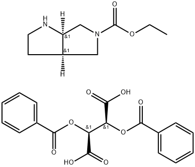 부탄디오익산,2,3-비스(벤조일옥시)-,(2S,3S)-,coMpd.에틸(3aR,6aR)-헥사히드로피롤로[3,4-b]피롤-5(1H)-카르복실레이트(1:) 구조식 이미지