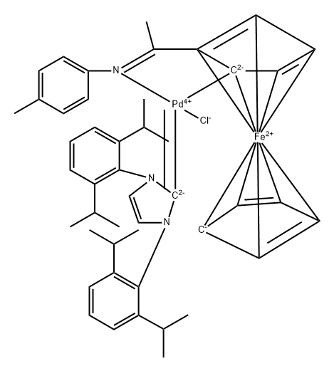 Palladium, [1,3-bis[2,6-bis(1-methylethyl)phenyl]-1,3-dihydro-2H-imidazol-2-ylidene]chloro[2-[1-[(4-methylphenyl)imino-.kappa.N]ethyl]ferrocenyl-.kappa.C]- 구조식 이미지