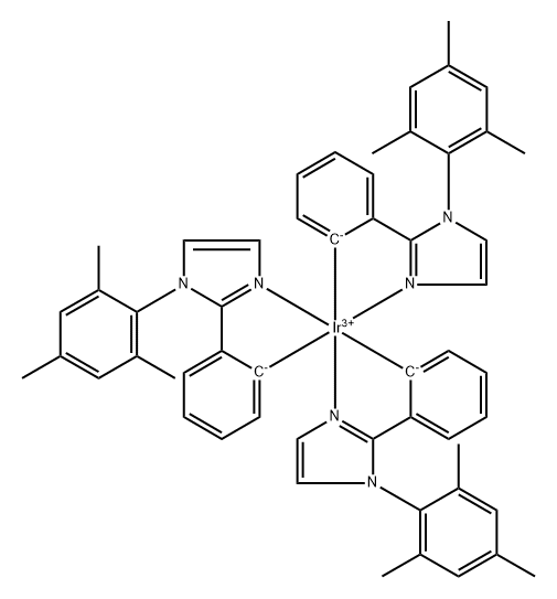 Iridium,tris[2-[1-(2,4,6-trimethylphenyl)-1H-imidazol-2-yl-KN3]phenyl-kc]-,(oc-6-22)-/fac-Tris(mesityl-2-phenyl-2-phenyl-1H-imidazolato)iridium Structure