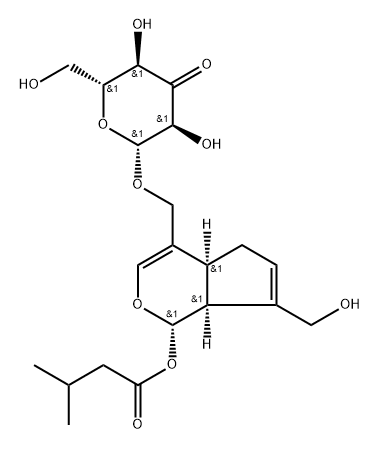 [(1S)-1,4aα,5,7aα-Tetrahydro-7-(hydroxymethyl)-1α-(3-methyl-1-oxobutoxy)cyclopenta[c]pyran-4-yl]methyl β-D-ribo-3-hexosulopyranoside 구조식 이미지