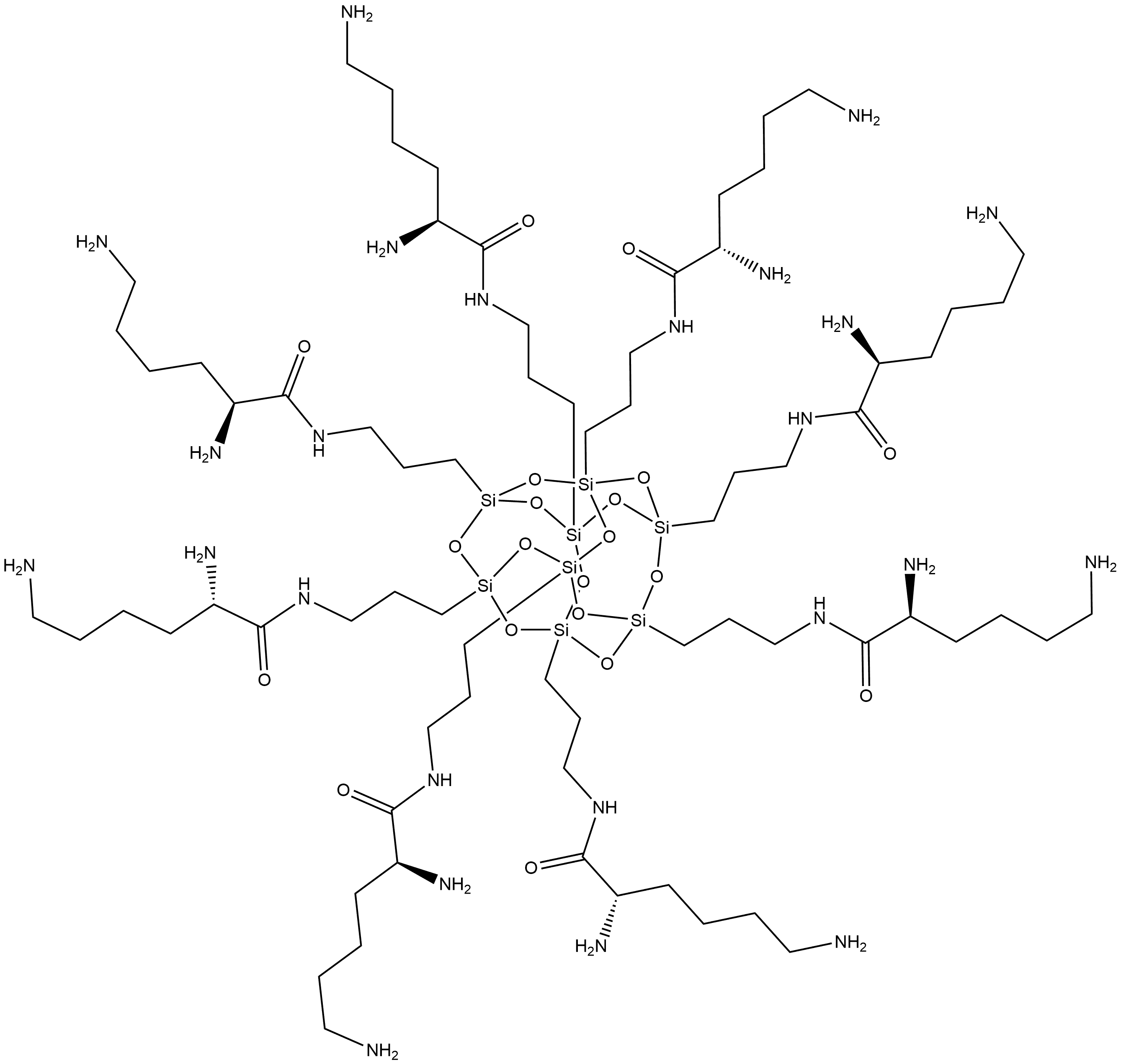 Hexanamide, N,N',N'',N''',N'''',N''''',N'''''',N'''''''-(pentacyclo[9.5.1.13,9.15,15.17,13]octasiloxane-1,3,5,7,9,11,13,15-octaylocta-3,1-propanediyl)octakis[2,6-diamino-, (2S,2'S,2''S,2'''S,2''''S,2'''''S,2''''''S,2'''''''S)- Structure