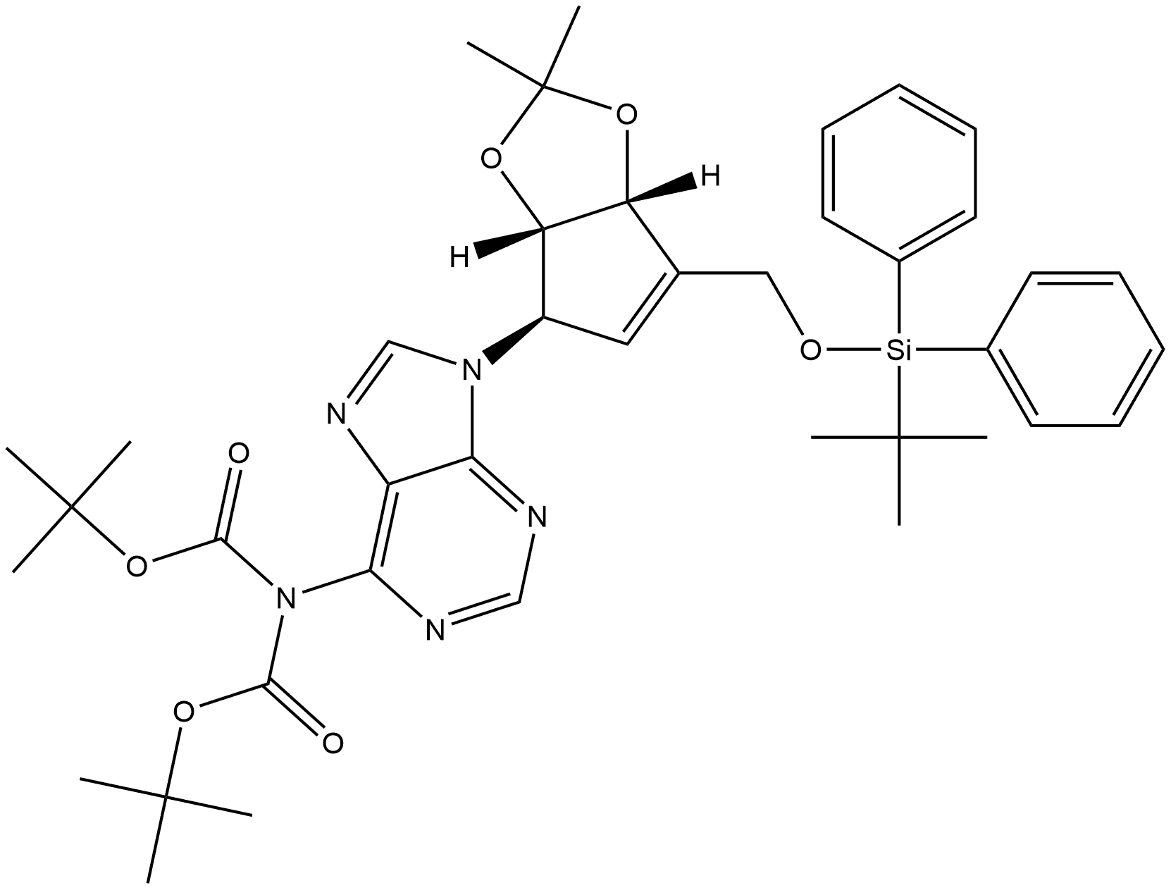 Imidodicarbonic acid, 2-[9-[(3aS,4R,6aR)-6-[[[(1,1-dimethylethyl)diphenylsilyl]oxy]methyl]-3a,6a-dihydro-2,2-dimethyl-4H-cyclopenta-1,3-dioxol-4-yl]-9H-purin-6-yl]-, 1,3-bis(1,1-dimethylethyl) ester Structure