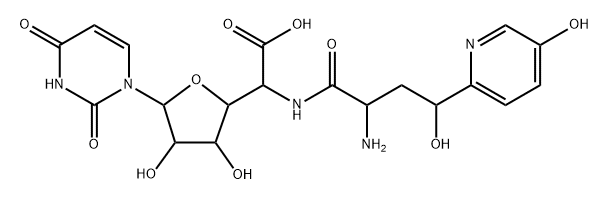 5-[[2-Amino-4-hydroxy-4-(5-hydroxypyridin-2-yl)-1-oxobutyl]amino]-1-(3,4-dihydro-2,4-dioxopyrimidin-1(2H)-yl)-1,5-dideoxy-β-D-allofuranuronic acid 구조식 이미지