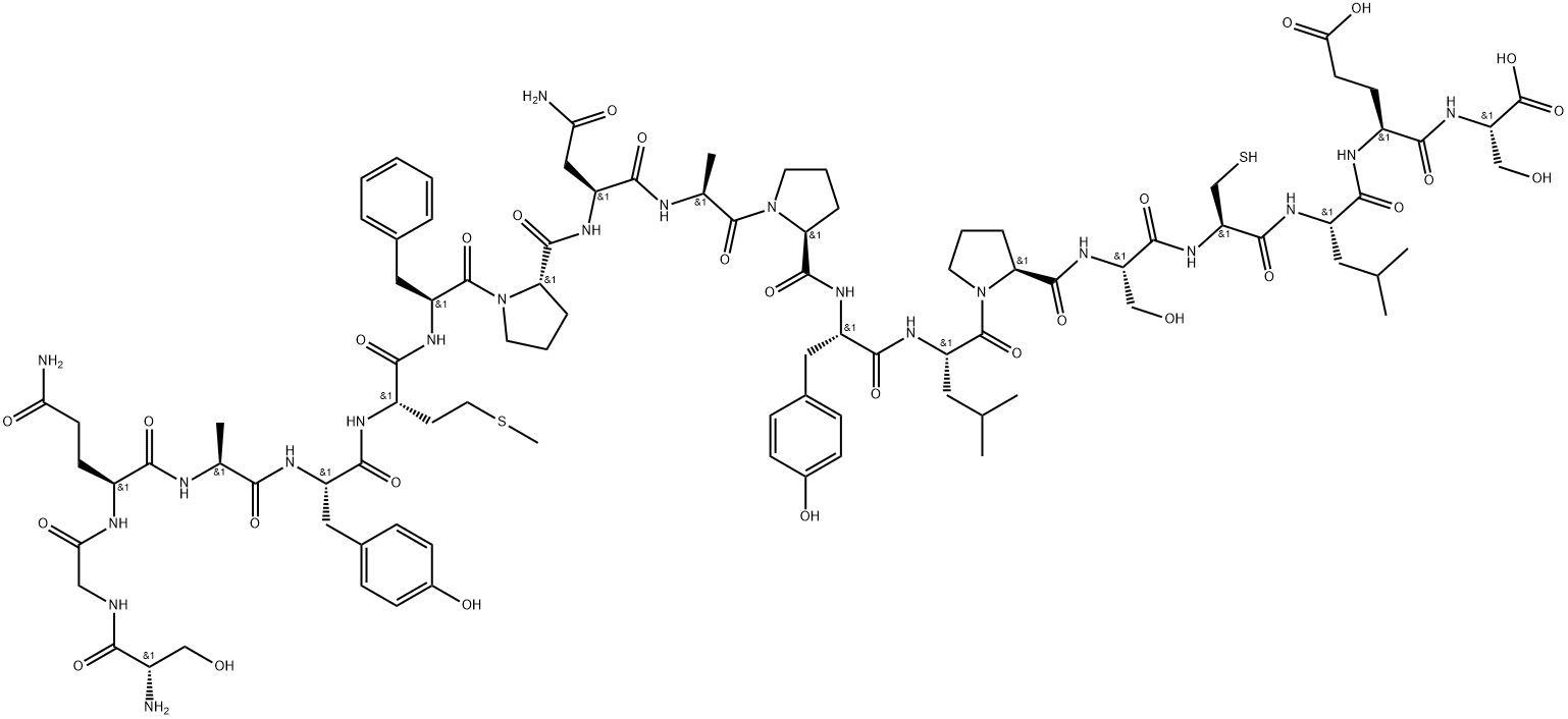 L-Serine, L-serylglycyl-L-glutaminyl-L-alanyl-L-tyrosyl-L-methionyl-L-phenylalanyl-L-prolyl-L-asparaginyl-L-alanyl-L-prolyl-L-tyrosyl-L-leucyl-L-prolyl-L-seryl-L-cysteinyl-L-leucyl-L-α-glutamyl- Structure