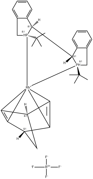 Rhodium(1+), [(2,3,5,6-η)-bicyclo[2.2.1]hepta-2,5-diene][(1S,1'S,2S,2'S)-2,2'-bis(1,1-dimethylethyl)-2,2',3,3'-tetrahydro-1,1'-bi-1H-isophosphindole-κP2,κP2']-, tetrafluoroborate(1-) (1:1) Structure