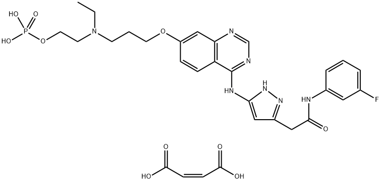5-[[7-[3-[Ethyl[2-(phosphonooxy)ethyl]amino]propoxy]-4-quinazolinyl]amino]-N-(3-fluorophenyl)-1H-pyrazole-3-acetamide (2Z)-2-butenedioate (1:1) Structure