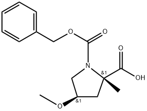 (2S,4R)-1-((benzyloxy)carbonyl)-4-methoxy-2-methylpyrrolidine-2-carboxylic acid 구조식 이미지