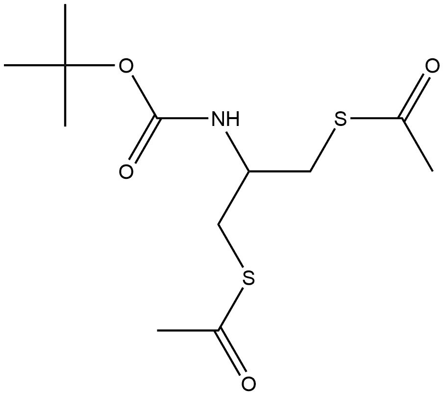 Ethanethioic acid, S1,S1'-[2-[[(1,1-dimethylethoxy)carbonyl]amino]-1,3-propanediyl] ester Structure