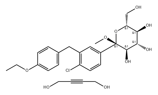 Solvate of (2S,3R,4S,5S,6R)-2-(4-chloro-3-(4-ethoxybenzyl)phenyl)-6-(hydroxymethyl)-2-methoxytetrahydro-2H-pyran-3,4,5-triol with 2-butyne-1, 4-diol (1:1) Structure