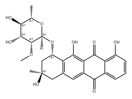 5,12-Naphthacenedione, 10-[(6-deoxy-2-O-methyl-α-L-mannopyranosyl)oxy]-7,8,9,10-tetrahydro-1,8,11-trihydroxy-8-methyl-, (8R,10S)- Structure