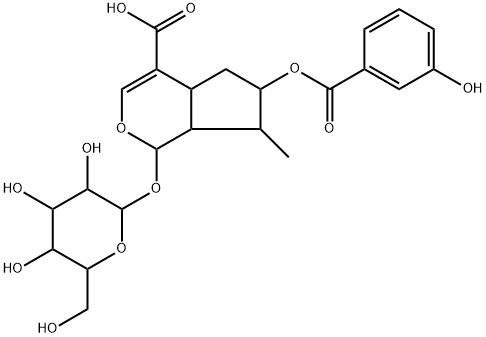 (1S)-1α-(β-D-Glucopyranosyloxy)-1,4aα,5,6,7,7aα-hexahydro-6β-(3-hydroxybenzoyloxy)-7α-methylcyclopenta[c]pyran-4-carboxylic acid Structure