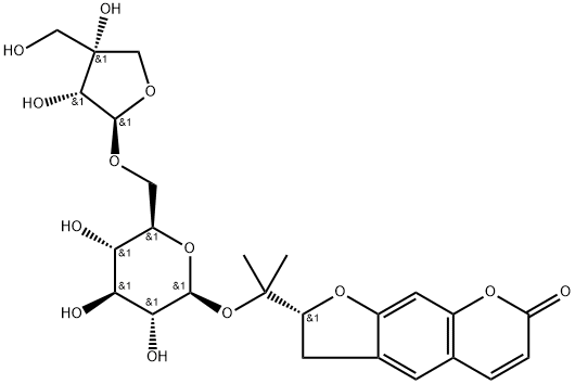 7H-Furo[3,2-g][1]benzopyran-7-one, 2-[1-[(6-O-D-apio-β-D-furanosyl-β-D-glucopyranosyl)oxy]-1-methylethyl]-2,3-dihydro-, (2R)- Structure