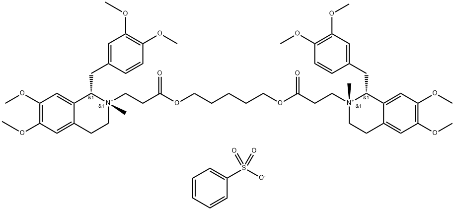 Isoquinolinium, 2,2'-[1,5-pentanediylbis[oxy(3-oxo-3,1-propanediyl)]]bis[1-[(3,4-dimethoxyphenyl)methyl]-1,2,3,4-tetrahydro-6,7-dimethoxy-2-methyl-, (1R,1'S,2R,2'S)-rel-, dibenzenesulfonate (9CI) Structure