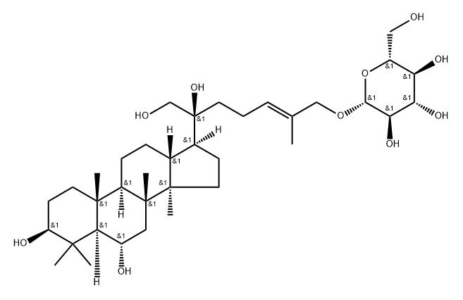 [(24E)-3β,6α,20,21-Tetrahydroxydammar-24-en-26-yl]β-D-glucopyranoside 구조식 이미지