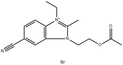 1H-Benzimidazolium, 3-[2-(acetyloxy)ethyl]-5-cyano-1-ethyl-2-methyl-, bromide (1:1) Structure