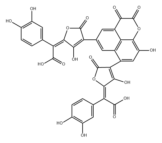 Benzeneacetic acid, α,α'-[(2,3-dihydro-9-hydroxy-2,3-dioxonaphtho[1,8-bc]pyran-5,7-diyl)bis(3-hydroxy-5-oxo-4-furanyl-2(5H)-ylidene)]bis[3,4-dihydroxy-, (αE,α'E)- (9CI) Structure