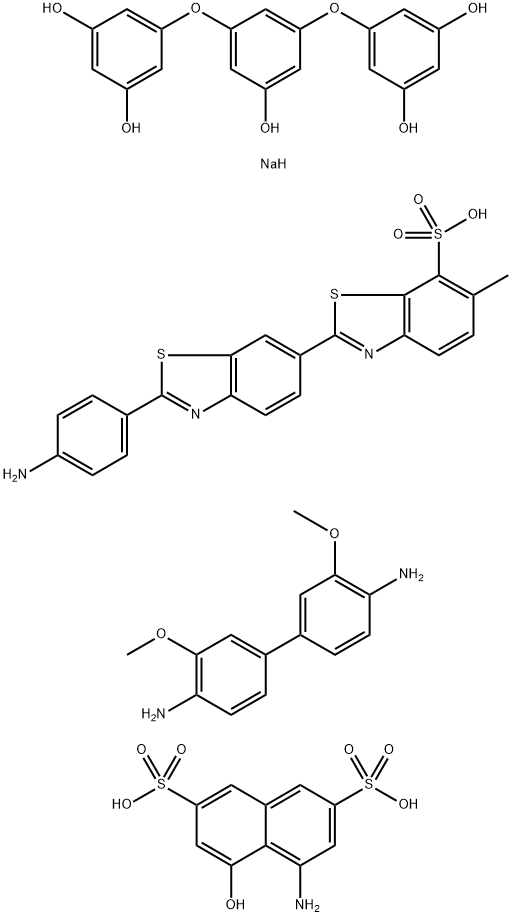 2,7-Naphthalenedisulfonic acid, 4-amino-5-hydroxy-, coupled with diazotized 2'-(4-aminophenyl)-6-methyl[2,6'-bibenzothiazole]-7-sulfonic acid, diazotized 3,3'-dimethoxy[1,1'-biphenyl]-4,4'-diamine and 5,5'-[(5-hydroxy-1,3-phenylene)bis(oxy) Structure