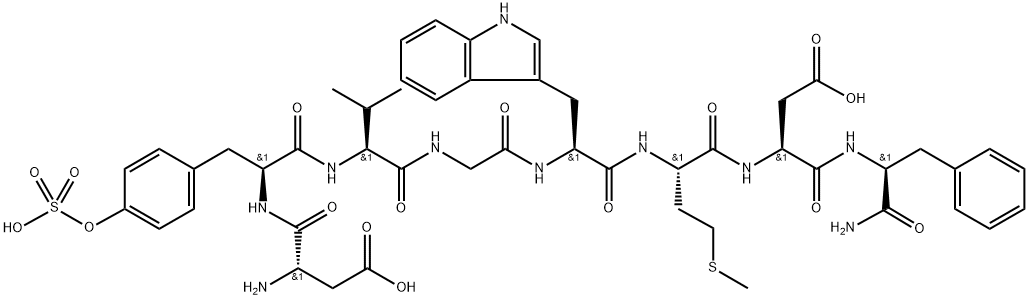 L-Asp-O-Sulfo-L-Tyr-L-Val-Gly-L-Trp-L-Met-L-Asp-L-Phe-NH2 Structure
