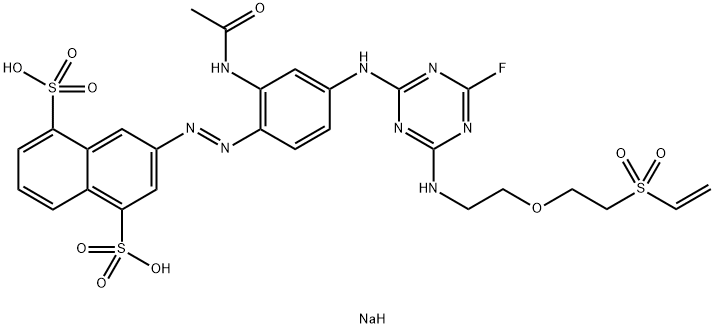 1,5-Naphthalenedisulfonic acid, 3-2-(acetylamino)-4-4-2-2-(ethenylsulfonyl)ethoxyethylamino-6-fluoro-1,3,5-triazin-2-ylaminophenylazo-, disodium salt 구조식 이미지
