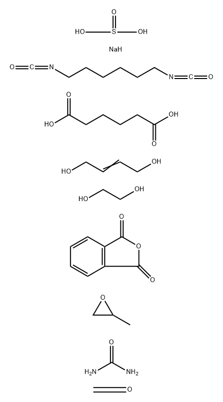 Hexanedioic acid, polymer with 2-butene-1,4-diol, 1,6-diisocyanatohexane, 1,2-ethanediol, formaldehyde, 1,3-isobenzofurandione, methyloxirane, sodium hydrogen sulfite and urea Structure