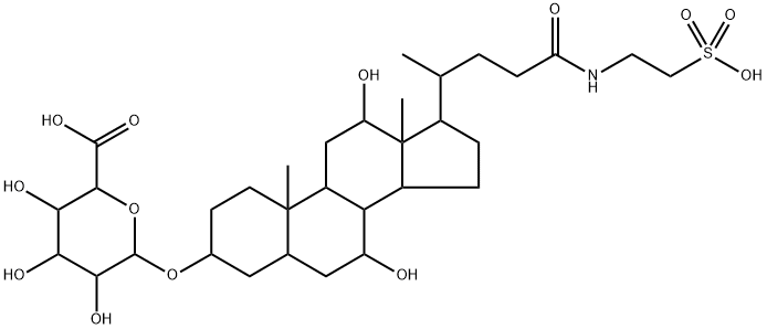 β-D-Glucopyranosiduronic acid, (3α,5β,7α,12α)-7,12-dihydroxy-24-oxo-24-[(2-sulfoethyl)amino]cholan-3-yl (9CI) Structure