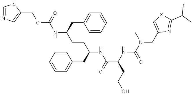 2,7,10,12-Tetraazatridecanoic acid, 9-(2-hydroxyethyl)-12-methyl-13-[2-(1-methylethyl)-4-thiazolyl]-8,11-dioxo-3,6-bis(phenylmethyl)-, 5-thiazolylmethyl ester, (3R,6R,9S)- Structure