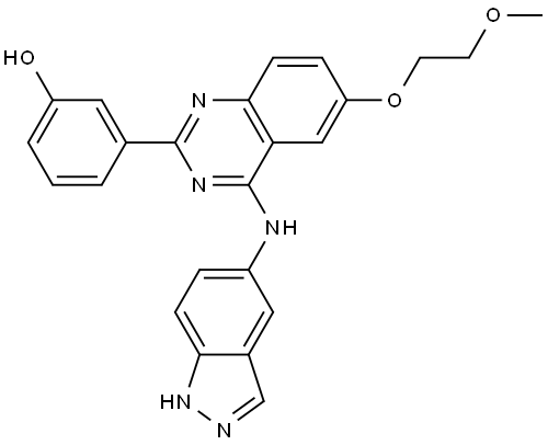 3-(4-((1H-indazol-5-yl)amino)-6-(2-methoxyethoxy)quinazolin-2-yl)phenol Structure