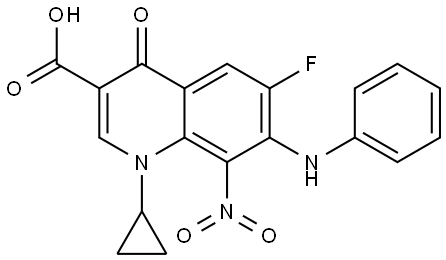 3-Quinolinecarboxylic acid, 1-cyclopropyl-6-fluoro-1,4-dihydro-8-nitro-4-oxo-7-(phenylamino)- Structure