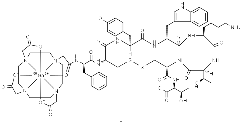 Gallate(1-)-68Ga, [N-[[4,7,10-tris[(carboxy-κO)methyl]-1,4,7,10-tetraazacyclododec-1-yl-κN1,κN4,κN7,κN10]acetyl-κO]-D-phenylalanyl-L-cysteinyl-L-tyrosyl-D-tryptophyl-L-lysyl-L-threonyl-L-cysteinyl-L-threonine cyclic (2→7)-disulfidato(4-)]-, hydrogen (1:1) Structure