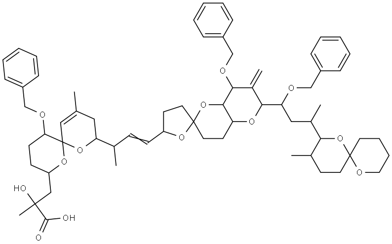 1,7-Dioxaspiro[5.5]undec-10-ene-2-propanoic acid, α-hydroxy-α,10-dimethyl-8-[1-methyl-3-[octahydro-6′-[3-(3-methyl-1,7-dioxaspiro[5.5]undec-2-yl)-1-(phenylmethoxy)butyl]-7-methylene-8-(phenylmethoxy)spiro[furan-2(3H),2′(3′H)-pyrano[3,2-b]pyran]-5-yl]-2-propenyl]-5-(phenylmethoxy)-, [2′R-[2′α[R*[1R*[2S*(R*),5R*,6R*,11S*],3E]],4′aβ,6′β[1S*,3S*(2R*,3R*,6S*)],8′α,8′aα]]- Structure