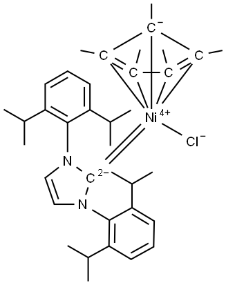 Nickel,[1,3-bis[2,6-bis(1-methylethyl)phenyl]-1,3-dihydro-2H-imidazol-2-ylidene]chloro[(1,2,3,4,5-η)-1,2,3,4,5-pentamethyl-2,4-cyclopentadien-1-yl]- (ACI) Structure