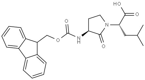 1-Pyrrolidineacetic acid, 3-[[(9H-fluoren-9-ylmethoxy)carbonyl]amino]-α-(2-methylpropyl)-2-oxo-, (αS,3S)- Structure