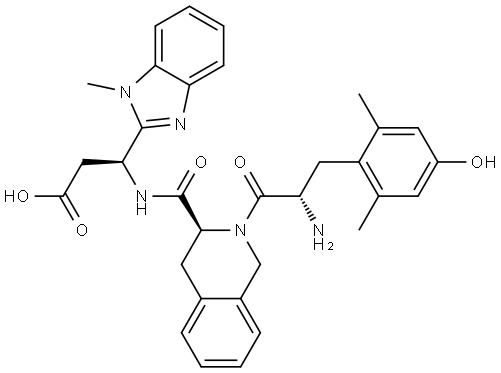 H-Dmt-Tic-NH-(S)CH(CH2-COOH)-Bid(N1-Me) Structure