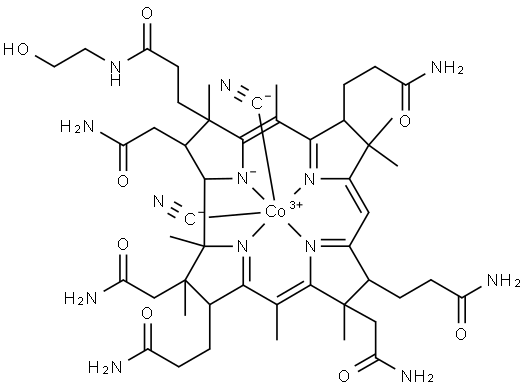 Cobyrinamide, Co,Co-bis(cyano-κC)-Nf-(2-hydroxyethyl)- Structure