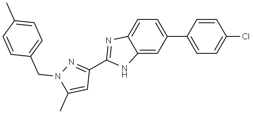1H-Benzimidazole, 6-(4-chlorophenyl)-2-[5-methyl-1-[(4-methylphenyl)methyl]-1H-pyrazol-3-yl]- Structure