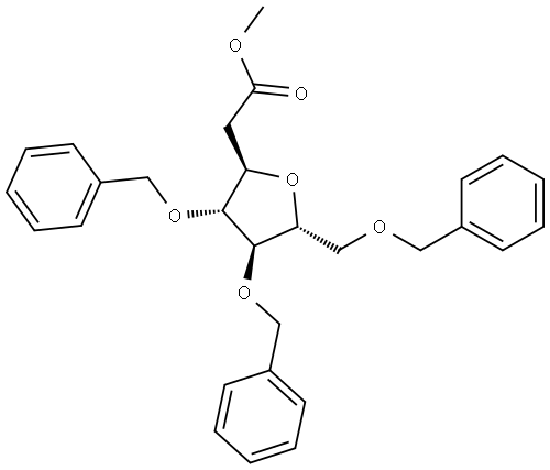 methyl 3,6-anhydro-4,5,7-tri-O-benzyl-2-deoxy-D-glycero-D-galacto-heptonate Structure