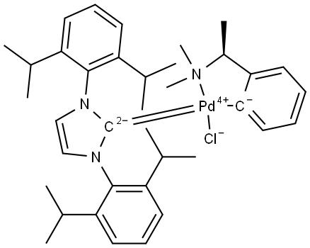 Palladium,[1,3-bis[2,6-bis(1-methylethyl)phenyl]-1,3-dihydro-2H-imidazol-2-ylidene]chloro[2-[(1S)-1-(dimethylamino-κN)ethyl]phenyl-κC]- (ACI) Structure