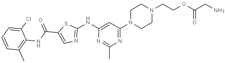 2-(4-(6-((5-((2-chloro-6-methylphenyl)carbamoyl)thiazol-2-yl)amino)-2-methylpyrimidin-4-yl)piperazin-1-yl)ethyl glycinate 구조식 이미지