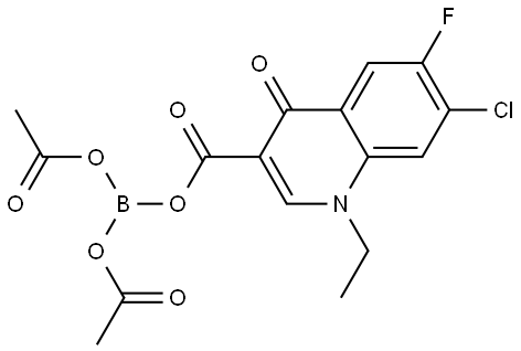 3-Quinolinecarboxylic acid, 7-chloro-1-ethyl-6-fluoro-1,4-dihydro-4-oxo-, anhydride with boric acid (H3BO3) (1:1), dianhydride with acetic acid Structure