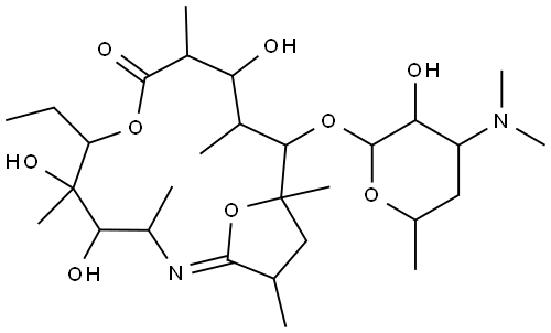 7,16-Dioxa-2-azabicyclo[11.2.1]hexadec-1-en-8-one, 6-ethyl-4,5,10-trihydroxy-3,5,9,11,13,15-hexamethyl-12-[[3,4,6-trideoxy-3-(dimethylamino)-β-D-xylo-hexopyranosyl]oxy]-, [3R-(1Z,3R*,4R*,5S*,6R*,9R*,10S*,11S*,12R*,13R*,15R*)]- (9CI) Structure