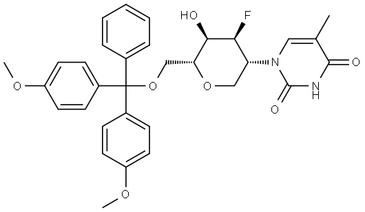 D-Altritol, 1,5-anhydro-6-O-[bis(4-methoxyphenyl)phenylmethyl]-2,3-dideoxy-2-(3,4-dihydro-5-methyl-2,4-dioxo-1(2H)-pyrimidinyl)-3-fluoro- Structure