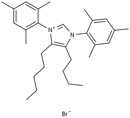 1H-Imidazolium, 5-butyl-4-pentyl-1,3-bis(2,4,6-trimethylphenyl)-, bromide (1:1) Structure