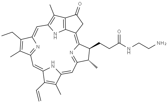 3-Phorbinepropanamide, N-(2-aminoethyl)-9-ethenyl-14-ethyl-4,8,13,18-tetramethyl-20-oxo-, (3S,4S)- Structure