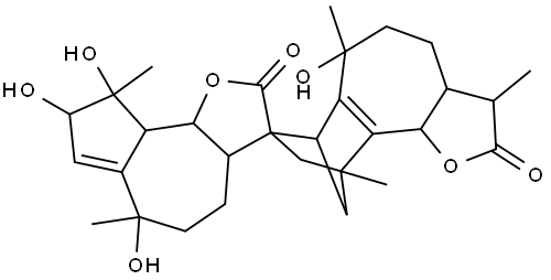 Spiro[azuleno[4,5-b]furan-3(2H),8'-[7,10]methano[8H]benzo[6,7]cyclohepta[1,2-b]furan]-2,2'(3'H)-dione, 3a,3'a,4,4',5,5',6,6',7',8,9,9',9a,9b,10',10'b-hexadecahydro-6,6',8,9-tetrahydroxy-3',6,6',9,10'-pentamethyl-, (3'R,3aR,3'aR,6'R,9bR,10'bR)-rel- Structure