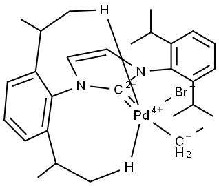 Palladium,[rel-1-[2,6-bis(1-methylethyl)phenyl]-1,3-dihydro-3-[2-[(1R)-1-methylethyl-κH2]-6-[(1S)-1-methylethyl-κH2]phenyl]-2H-imidazol-2-ylidene-κC]bromoethyl-, (TB-5-23)- (ACI) Structure