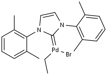 Palladium, [1,3-bis(2,6-dimethylphenyl)-1,3-dihydro-2H-imidazol-2-ylidene]bromoethyl- (ACI) Structure