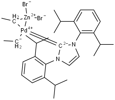 Palladium,[1,3-bis[2,6-bis(1-methylethyl)phenyl]-1,3-dihydro-2H-imidazol-2-ylidene](dibromozinc)-μ-ethylethyl-, (Pd-Zn), stereoisomer (ACI) Structure