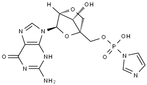 6H-Purin-6-one, 2-amino-9-[2,5-anhydro-4-C-[[(hydroxy-1H-imidazol-1-ylphosphinyl)oxy]methyl]-α-L-lyxofuranosyl]-1,9-dihydro- Structure